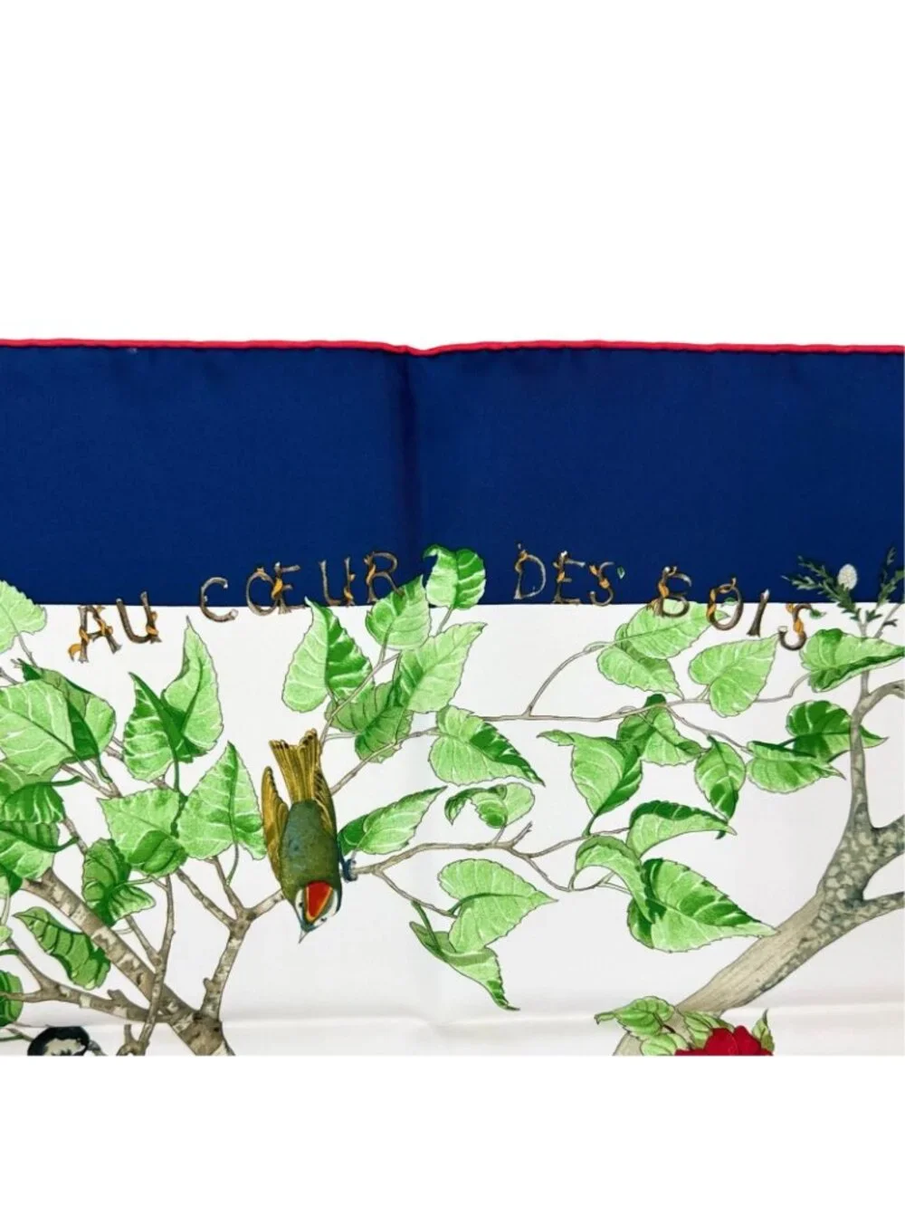 Hermes Carre 90 AU Coeur Des Bois Silk Green Blue White Scarf